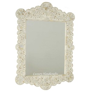 Mother Of Pearl Inlay Scalloped Mirror White   332343448265